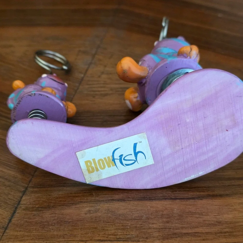 Blowfish Purple Striped Bobble Cat Double Photo Memo Clip Holder Desk Decor